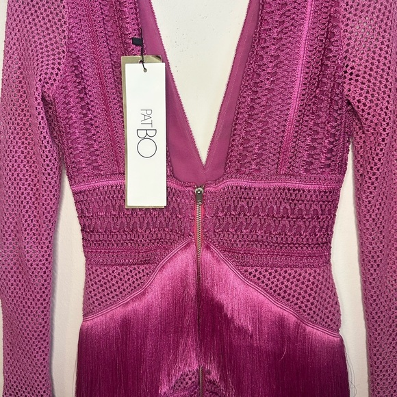 NWT PATBO fuchsia fringe crochet long sleeve dress Cerise pink small | 4 - Picture 13 of 14